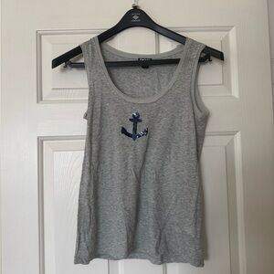 DKNY Gray Tank Top with Navy Anchor Design